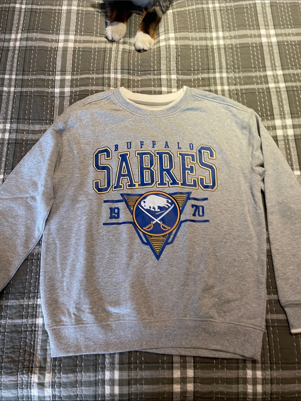 Goodfellow & Co Gray Buffalo Sabres Crewneck Sweatshirt with Blue and Gold Logo